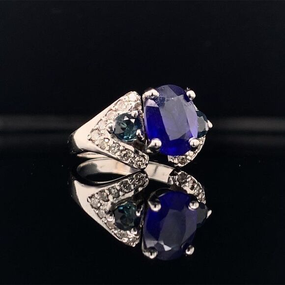 Diamond Sapphire Ring 14k Gold 3.31 TCW Women Certified $2,800 912271 - Picture 13 of 15